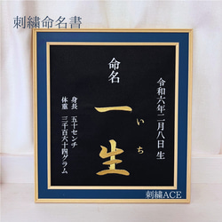 オーダー済み刺繍命名書 2Lサイズ 兜刺繍命名書 刺繍 額付き オーダーメイド 代筆