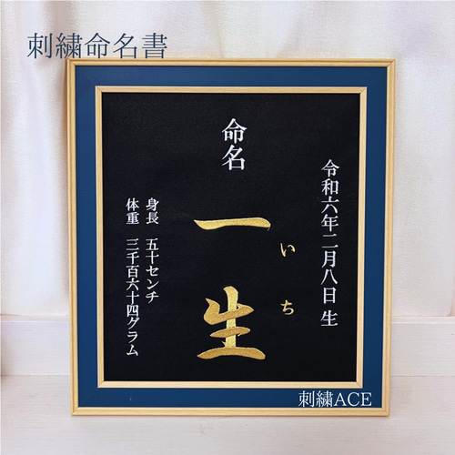 命名書 命名刺繍 オーダー 本格刺繍 色紙サイズ 額付き 雑貨