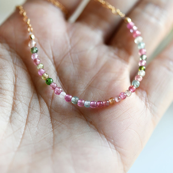 マイナスイオンパワーで健康をもたらす colorful トルマリンのデザインチェーンネックレス 10月誕生石 9枚目の画像