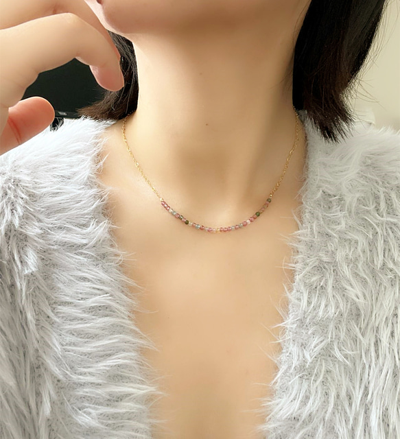 マイナスイオンパワーで健康をもたらす colorful トルマリンのデザインチェーンネックレス 10月誕生石 10枚目の画像