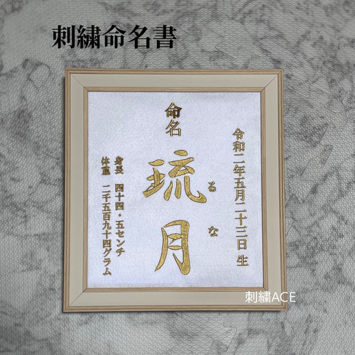 書と刺繍の色紙  2枚入用額付き 命名書 刺繍 命名 本格刺繍 色紙サイズ 額付き 雑貨・その他