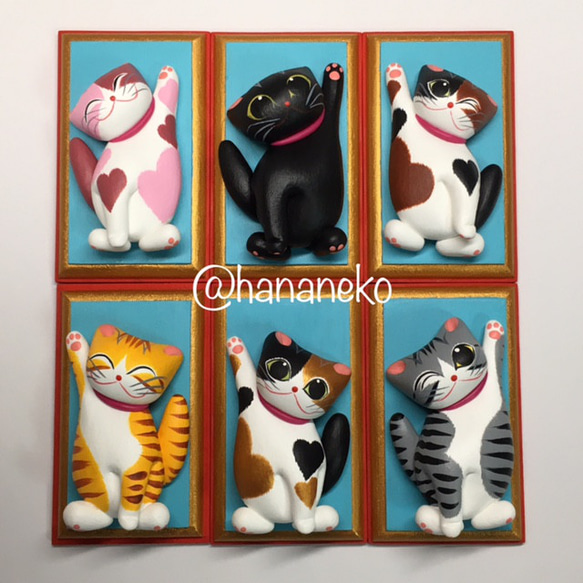 招き猫壁飾（2茶黒三毛右手上げ） 3枚目の画像