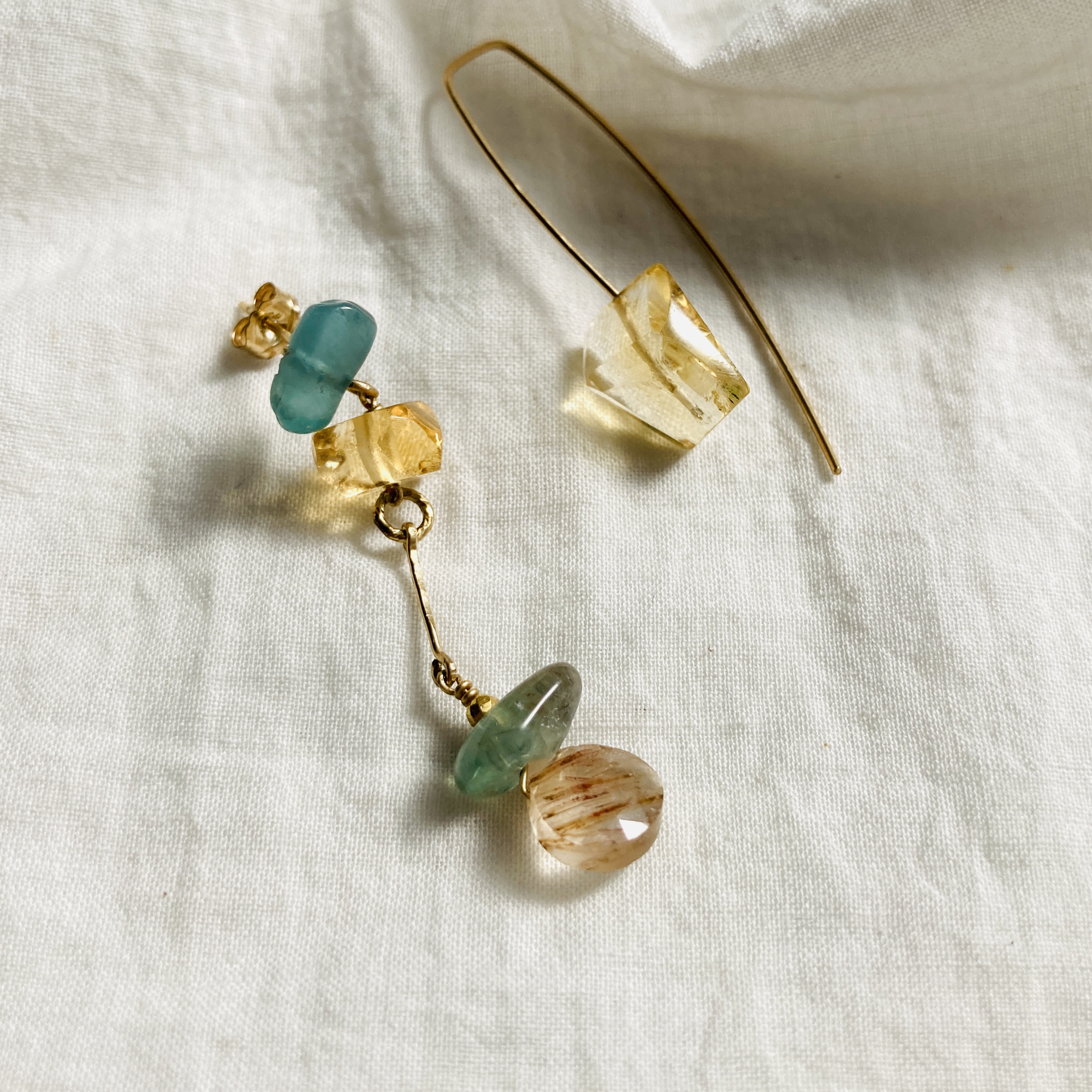 Amber ＆ Sea ​​salt  K１４gfアシンメトリーピアス　　　１点もの