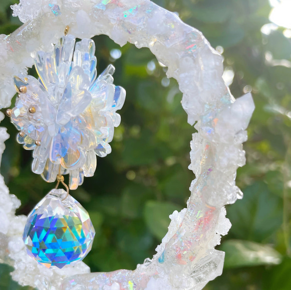 Flower Crystal Wreath フラワークリスタルリースサンキャッチャー お花のきらきらリース 10枚目の画像