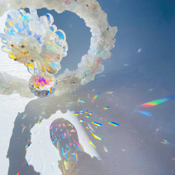 Flower Crystal Wreath フラワークリスタルリースサンキャッチャー お花のきらきらリース 1枚目の画像