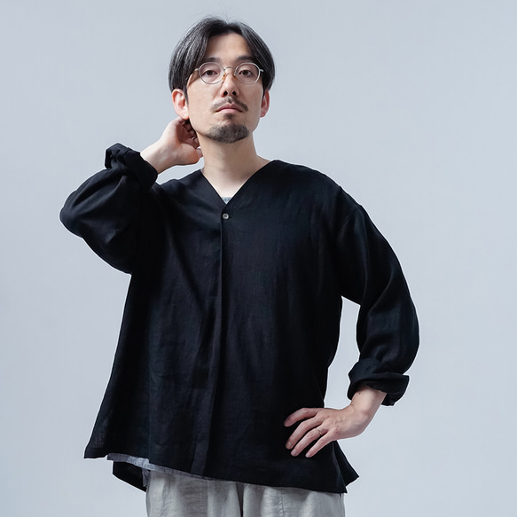 wafu リネン 長袖カットソー 黒 wafu リネン 長袖カットソー 黒