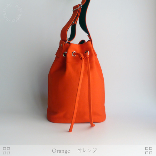Rich I - CYLINDER LEATER PURSE BAG ORANGE / スモール / 巾着