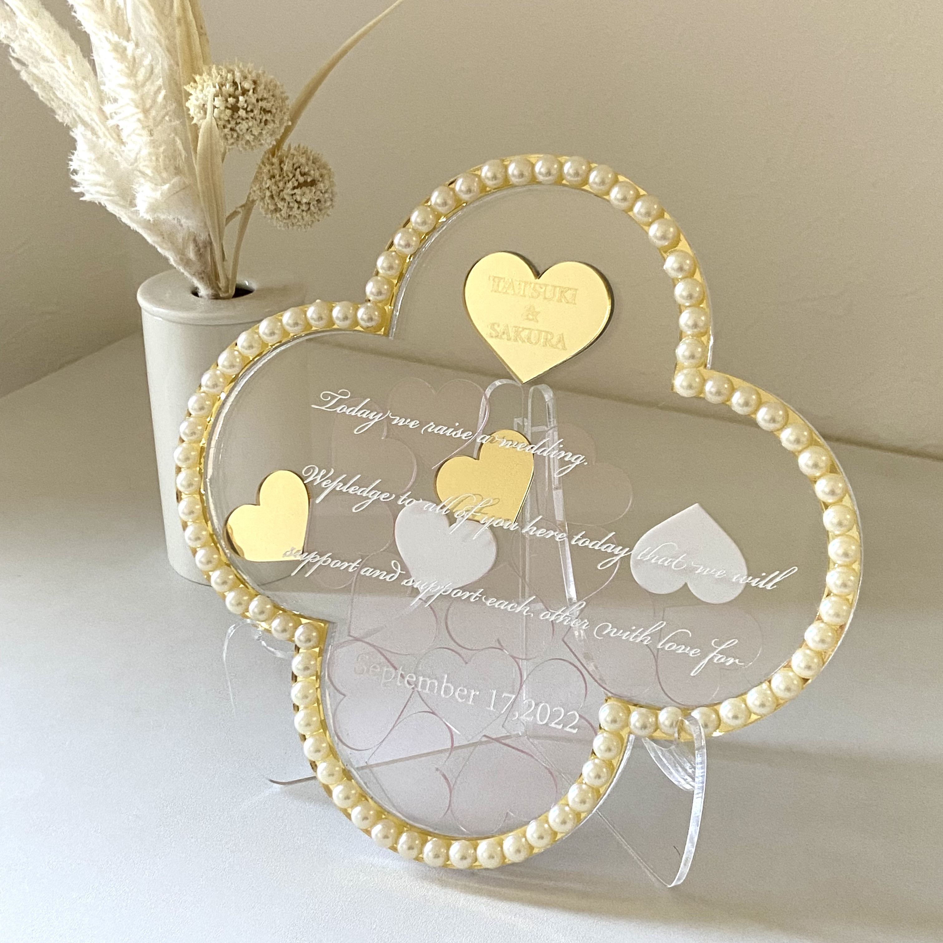 ウェディングドロップス　四つ葉　ハートクリアピンク　ウェルカムボード　ゲスト参加型結婚証明書