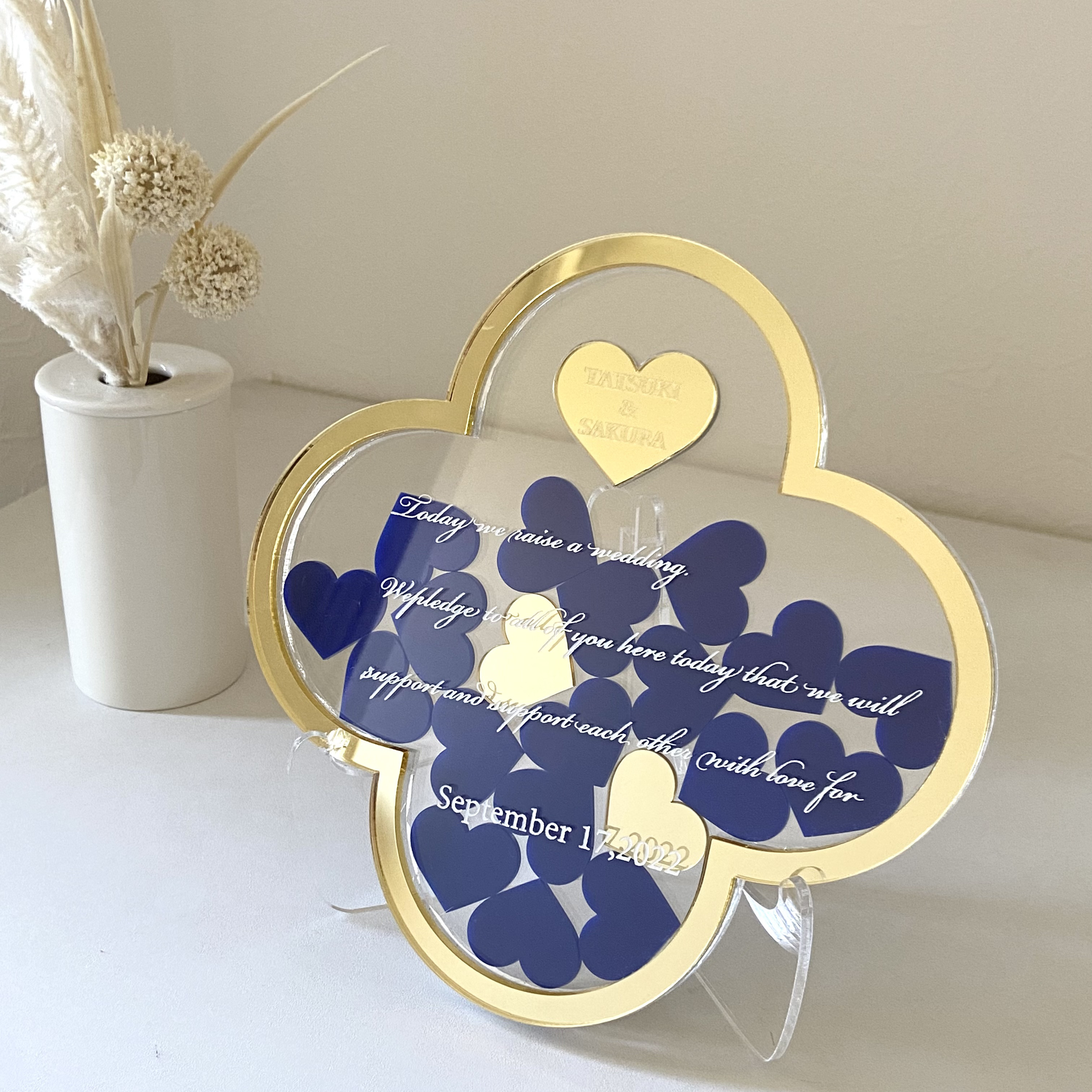 ウェディングドロップス　四つ葉　ブルーハート　ウェルカムボード　ゲスト参加型結婚証明書