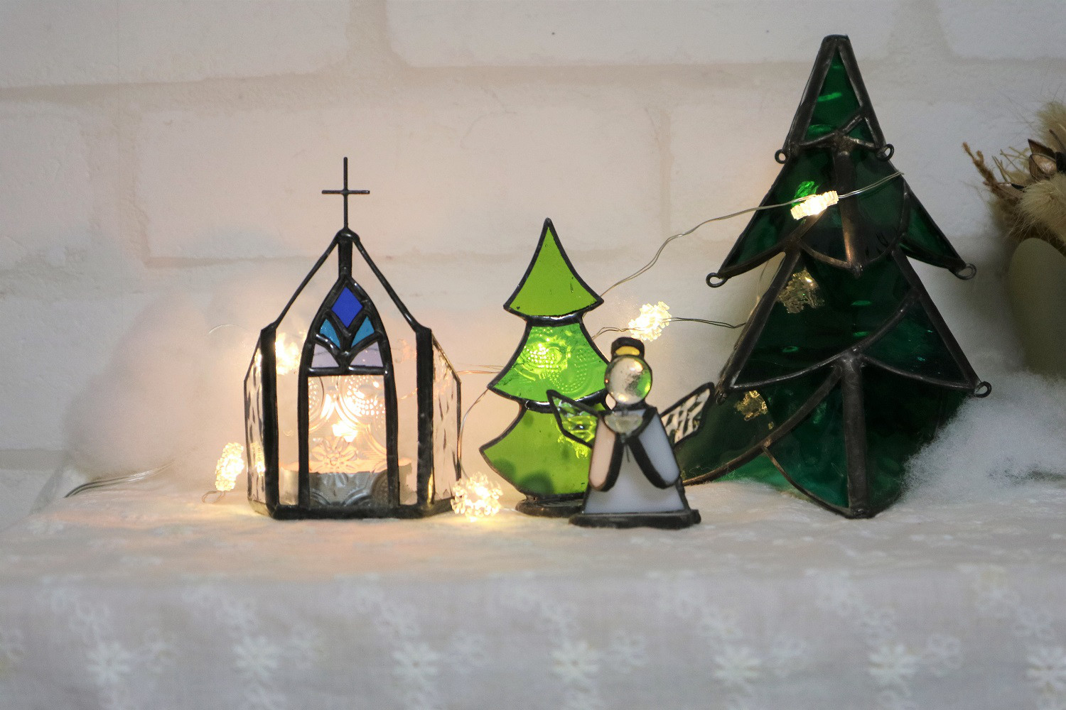 ステンドグラスキャンドルホルダー・ブルーのステンドの教会(受注制作