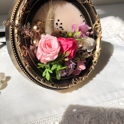 アロマワックスサシェアンティーク#233 アロマワックスサシェ アンティーク写真立 バラ ピンク 丸型