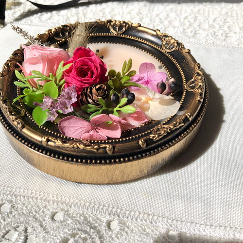 アロマワックスサシェアンティーク#233 アロマワックスサシェ アンティーク写真立 バラ 黄 丸型 大人気