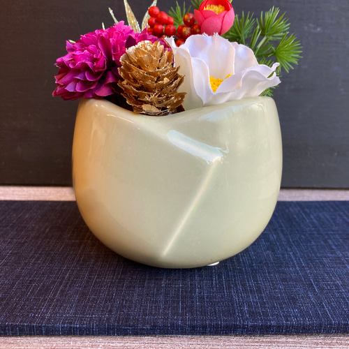 数量限定【お正月】椿とピンポンマムのお正月飾り しめ縄・しめ飾り