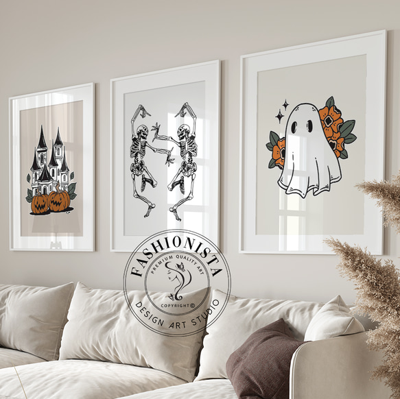 アートポスター 3枚セット ハロウィン スケルトン ゴースト かぼちゃ