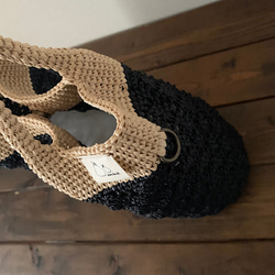 ダイヤ柄かごバッグ：ブラック×ナチュラル 6枚目の画像