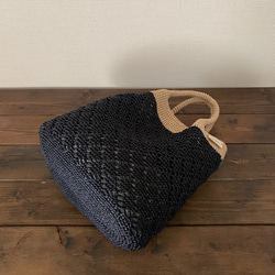 ダイヤ柄かごバッグ：ブラック×ナチュラル 4枚目の画像