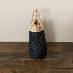 ダイヤ柄かごバッグ：ブラック×ナチュラル 5枚目の画像