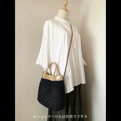 ダイヤ柄かごバッグ：ブラック×ナチュラル 2枚目の画像