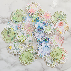 花柄のレースペーパー 4色 3種類 24枚入り レースサークル タグ・台紙