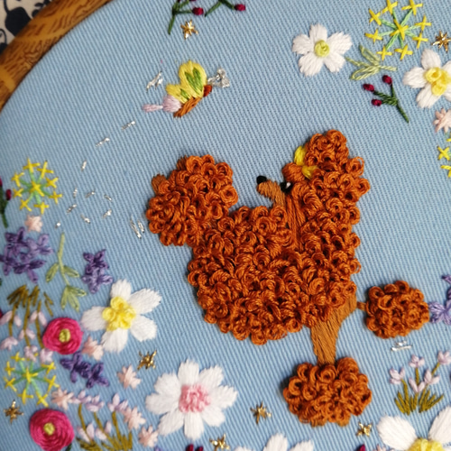 おすすめ 花に遊ぶブラウンプードルさん・イングリッシュガーデン刺繍壁 靴