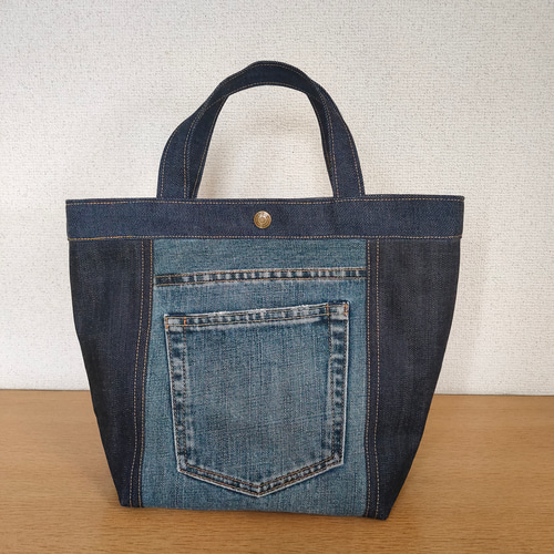 ⑦ ミニトートバッグ ☆ 岡山デニム ハンドバッグ リメイク ジーンズ  