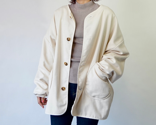 UZUIRO 日本製 ノーカラージャケット 廃盤】ノーカラージャケット/生成り/三河木綿 刺し子織 ジャケット