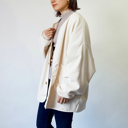 廃盤】ノーカラージャケット/生成り/三河木綿 刺し子織 ジャケット