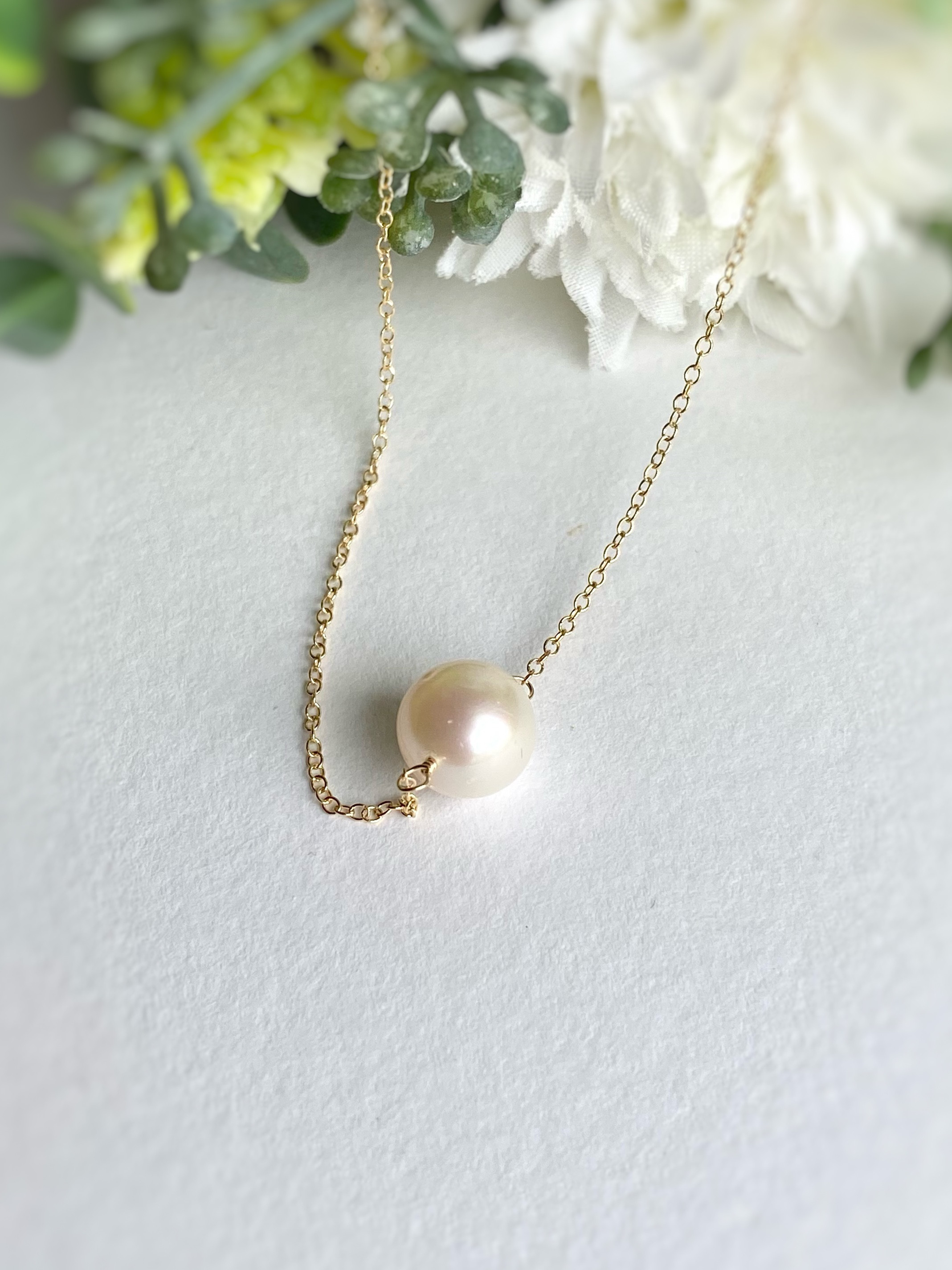 Luna 大粒淡水パールAAA’の一粒ネックレス 真珠 6月誕生石