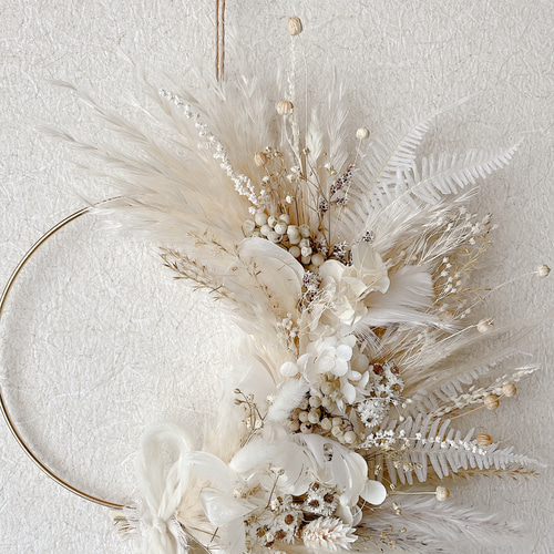 パンパスグラスリース ivorynoon パンパス ドライフラワー クリスマスリース グレイジュ 天使