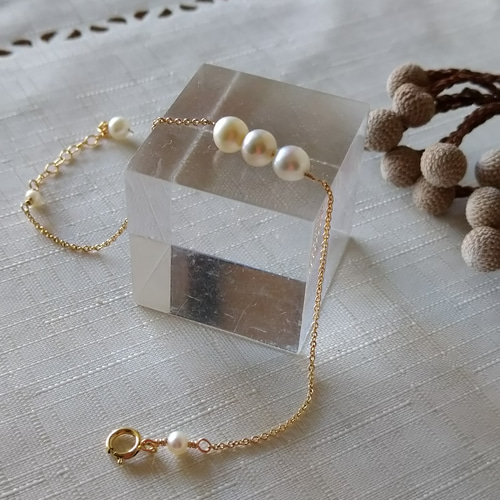 受注制作『Creema限定』k14gf ◇淡水パールトリプルブレスレット