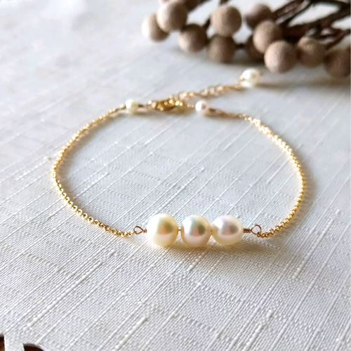 受注制作『Creema限定』k14gf ◇淡水パールトリプルブレスレット