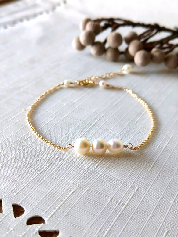 受注制作『Creema限定』k14gf ◇淡水パールトリプルブレスレット