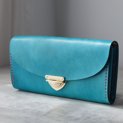 メンズ本革長財布 ヌメ革ウォレット イタリアンレザーアラスカ ハンドメイド手縫 ⭐️イタリアンレザー アラスカベリー ブルー 長財布