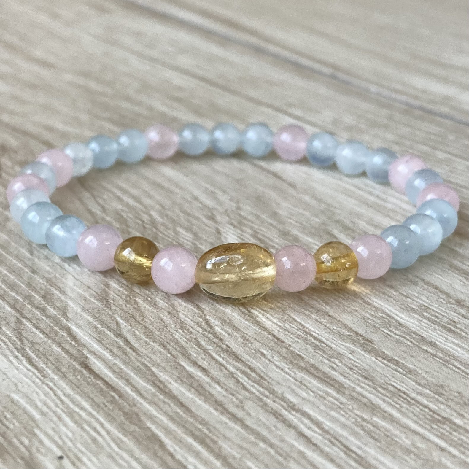 幸せを呼び込む、光とやさしさの/シトリン・ローズクォーツ・アクアマリン/パワー 天然石 ストーン ブレスレット