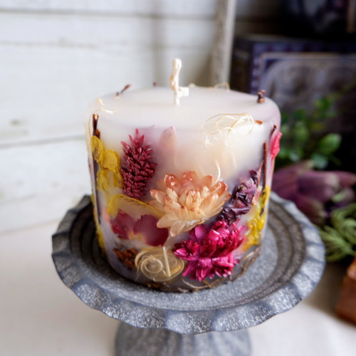 ムスク＆ローズウッド＊W 3Dボタニカルキャンドル キャンドル  