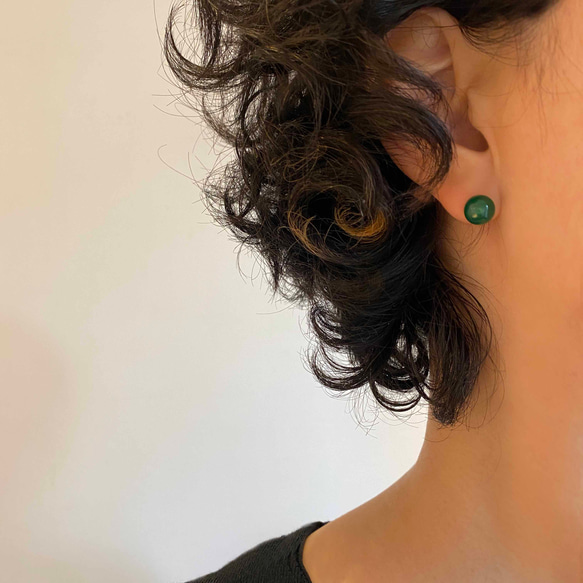 Green onyx&fringe pierce グリーンオニキス 14kgf 2way ピアス 5枚目の画像