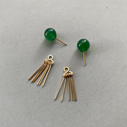 Green onyx&fringe pierce グリーンオニキス 14kgf 2way ピアス 2枚目の画像