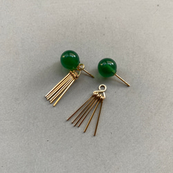 Green onyx&fringe pierce グリーンオニキス 14kgf 2way ピアス 1枚目の画像