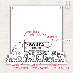 【誕生記念・出産祝いに☆】ベビーメモリアルフォトフレーム｜機関車｜電車｜トレイン|木製 6枚目の画像