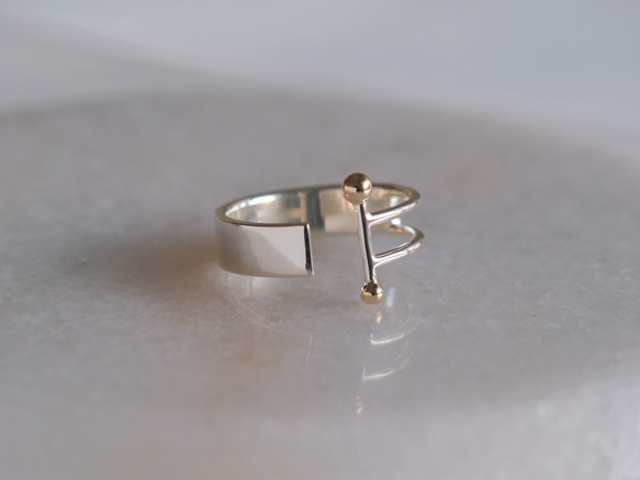 New! K10YG×silver925 "double point ring"コンビカラーリング　10金　シルバー 1枚目の画像