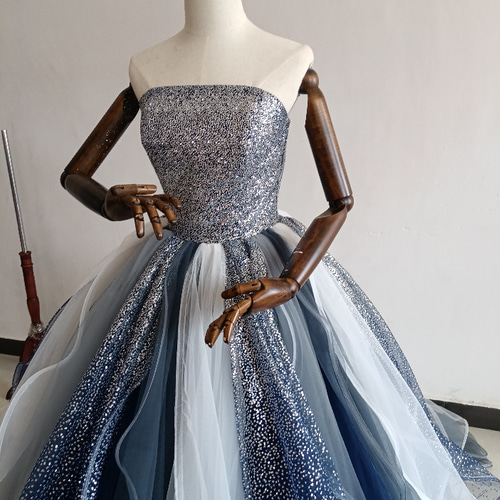 豪華！ カラードレス キラキラチュール Aライン 短トレーン チューブ  