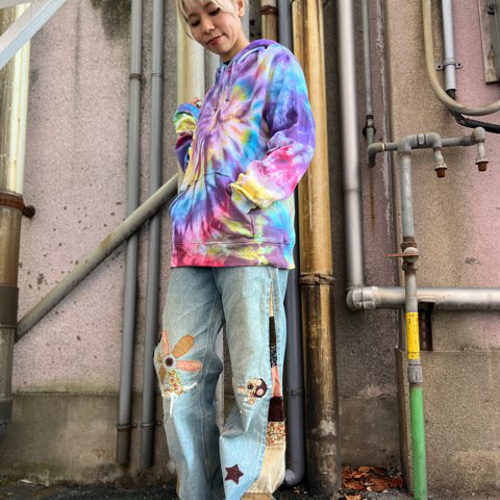 リメイクデニム&リメイクトレンチ パッチワーク ペンキ飛ばし 個性的 リメイクデニム&リメイクトレンチ パッチワーク ペンキ飛ばし 個性的