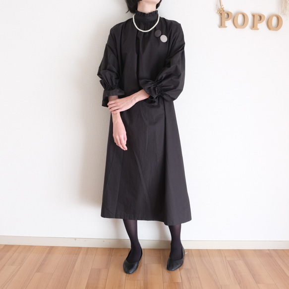 【5日以内発送】洗えるポエットスリーブワンピース　フォーマルや普段着にも　ブラック 3枚目の画像