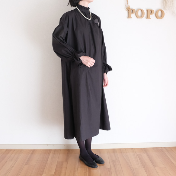 【5日以内発送】洗えるポエットスリーブワンピース　フォーマルや普段着にも　ブラック 6枚目の画像