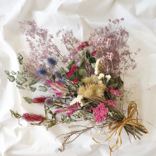 7.宿り木ブーケスワッグ 長さ約60cm・大きなスワッグ（ブーケ）「夜明けのブルー」LL