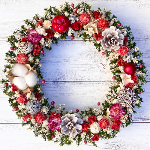 真紅のクリスマスリース☆ドライフラワー&プリザーブドフラワー 真紅のクリスマスリース☆ドライフラワー&プリザーブドフラワー