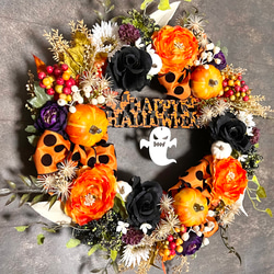 No.wreath-15488/ハロウィンリース22-(25) オバケ45cm/アーティフィシャルフラワー造花 2枚目の画像