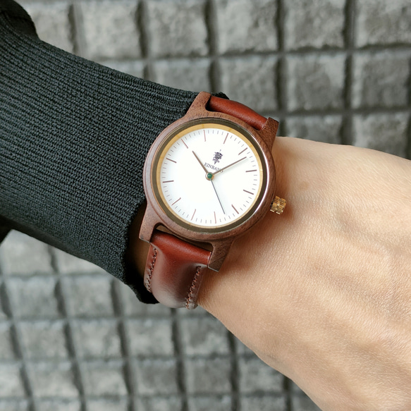 【木製腕時計】EINBAND Glanz スタイリッシュ 天然 木の時計 ウッドウォッチ 本革レザーベルト【32mm】 11枚目の画像