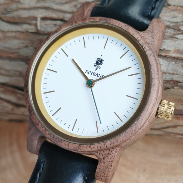 【木製腕時計】EINBAND Glanz スタイリッシュ 天然 木の時計 ウッドウォッチ 本革レザーベルト【32mm】 3枚目の画像