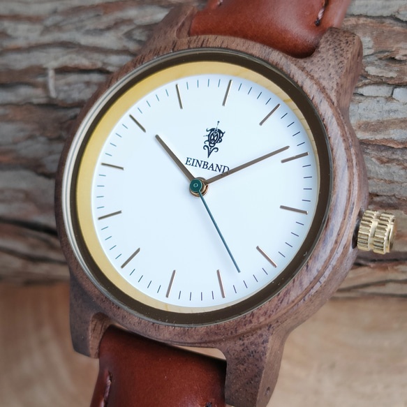 【木製腕時計】EINBAND Glanz スタイリッシュ 天然 木の時計 ウッドウォッチ 本革レザーベルト【32mm】 4枚目の画像